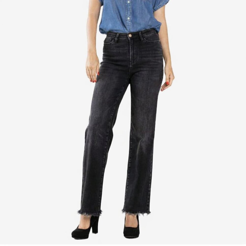 Judy Blue 90's Washed Black High Waist Straight Leg Jeans 13/31 Petite